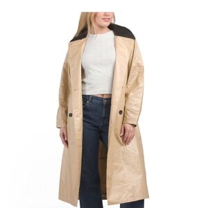 AVEC LES FILLES Mixed Media Trench Coat With Oversized Collar